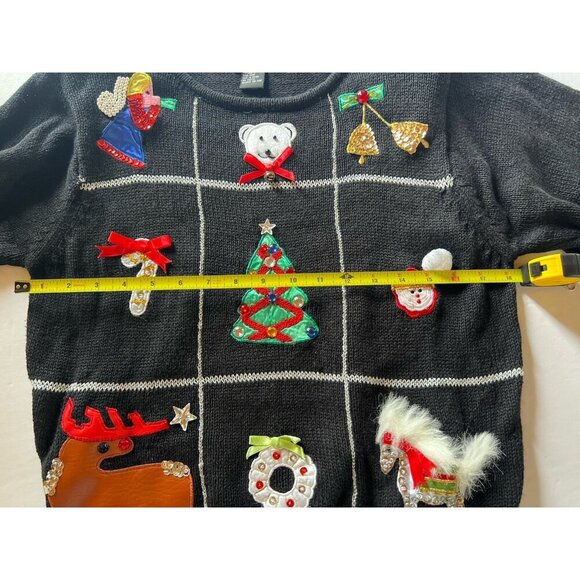 Vintage 80s Work in Progess Gladys Bagley Christmas Black sweater embellished M - Picture 10 of 11